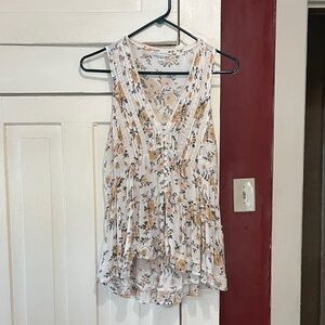 American Eagle Outfitters Floral V-Neck Blouse - Cream and Orange